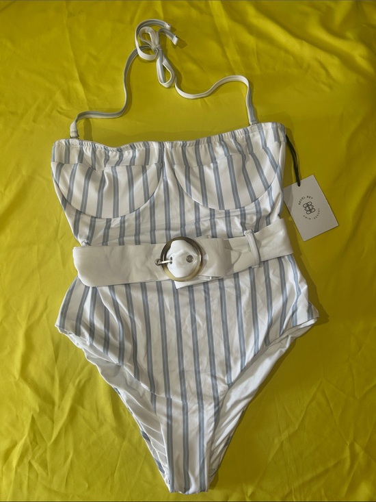 Revel Rey Other - Revel Rey Striped Blue & White One Piece with Waist Belt NWT SZ S